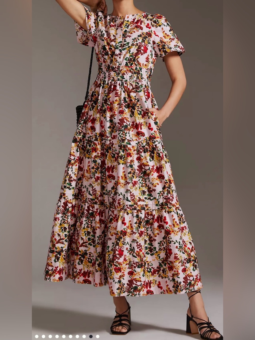 Anthropologie The Somerset Maxi Dress Floral Tiered Boho V-Neck Pink Multi sizeM